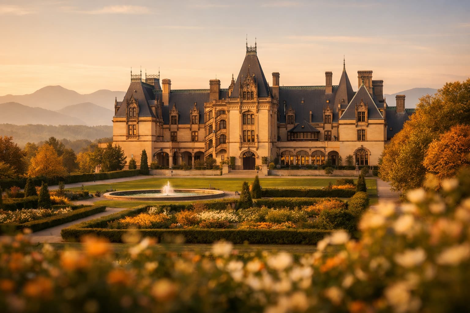 Overwater resort patio at sunset